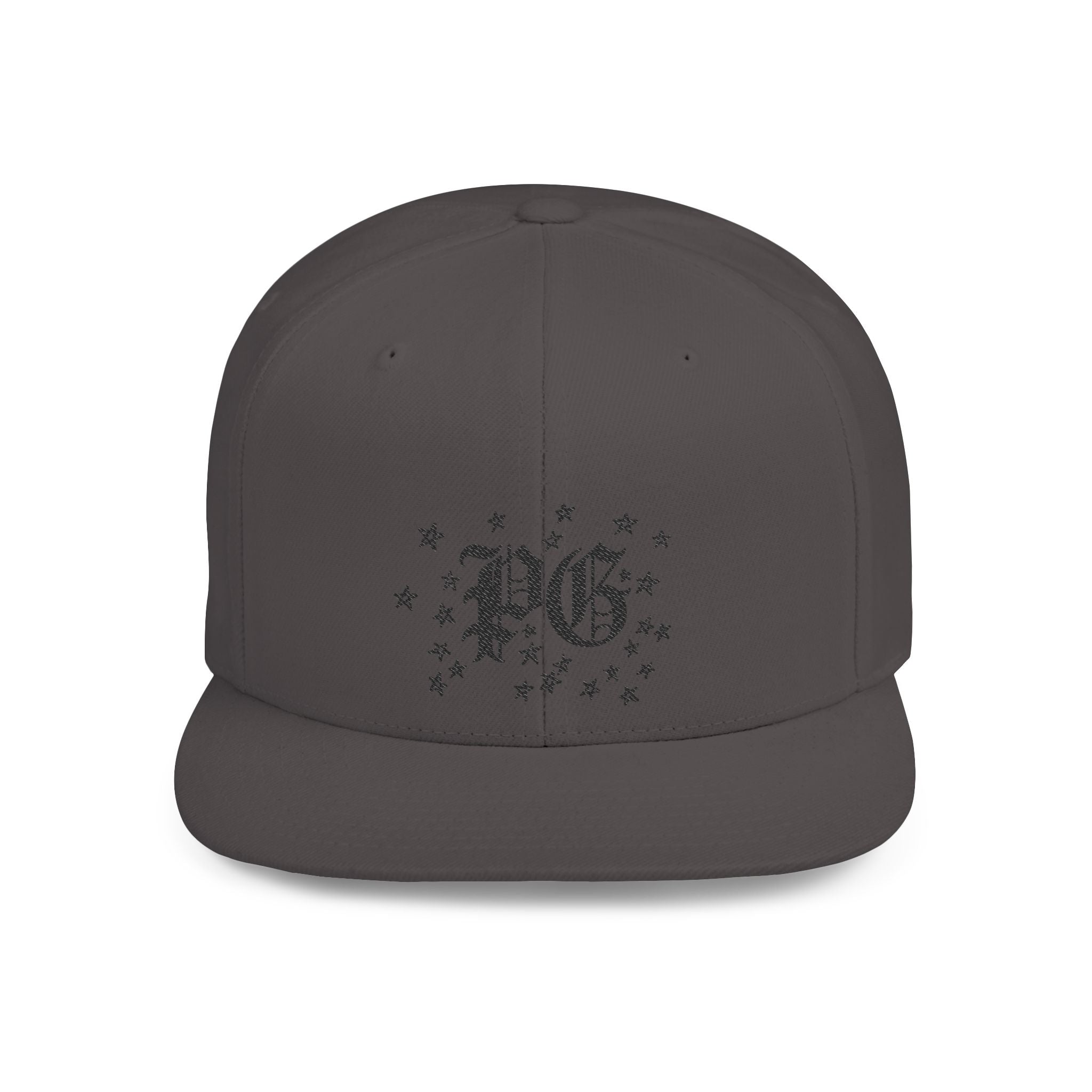 Flat Bill Snapback Hat — Gothic "PG" Monogram with Star Cluster