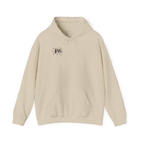 Floral Monogram Hoodie — 'PG' Gothic Letter Garden Back Print