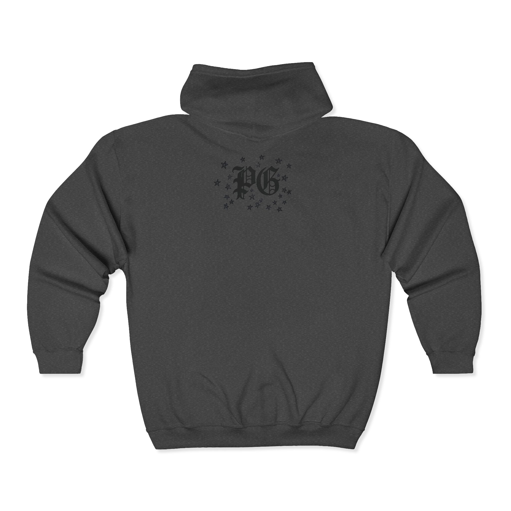 Floral Gothic Zip Hoodie — Monochrome Plumeria & Star Back Print