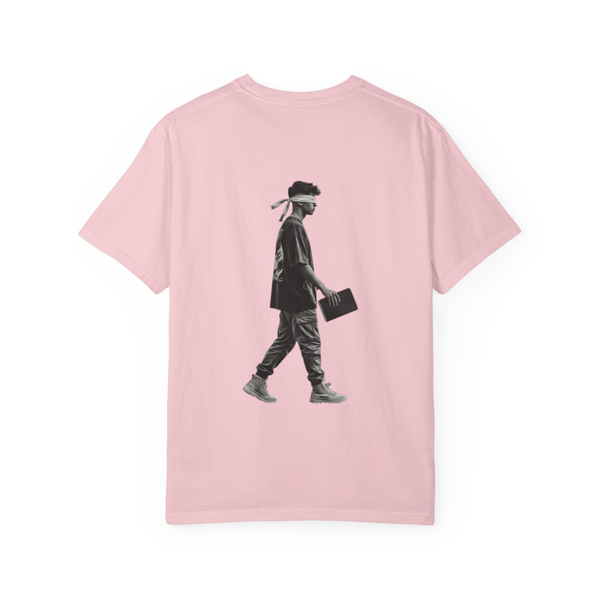 2 Corinthians 5:7 T‑Shirt — Faith Typography Tee with Walking Figure Back