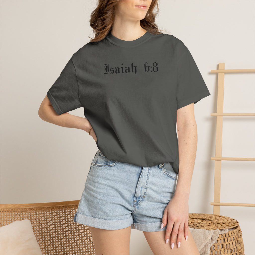 Isaiah 6:8 T-Shirt — Vintage Prayerful Backpacker Graphic Tee