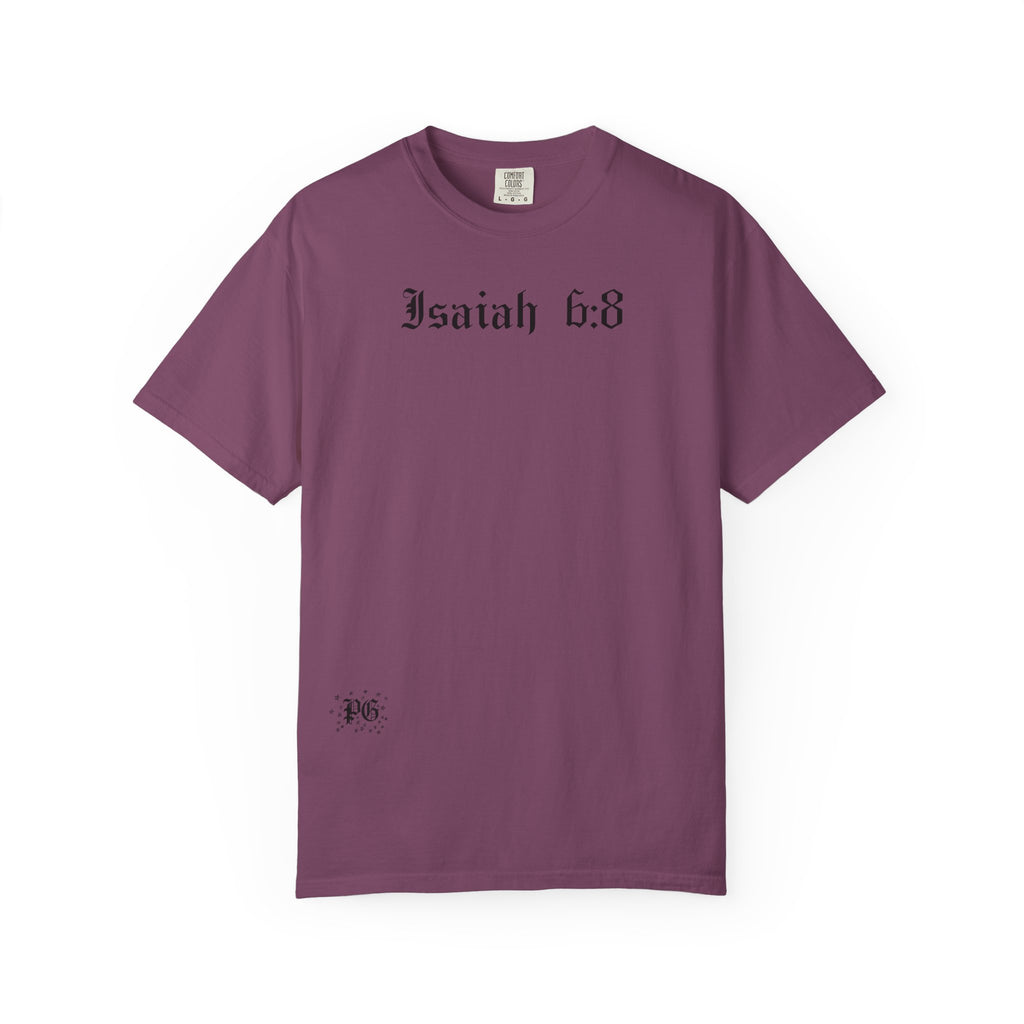Isaiah 6:8 T-Shirt — Vintage Prayerful Backpacker Graphic Tee