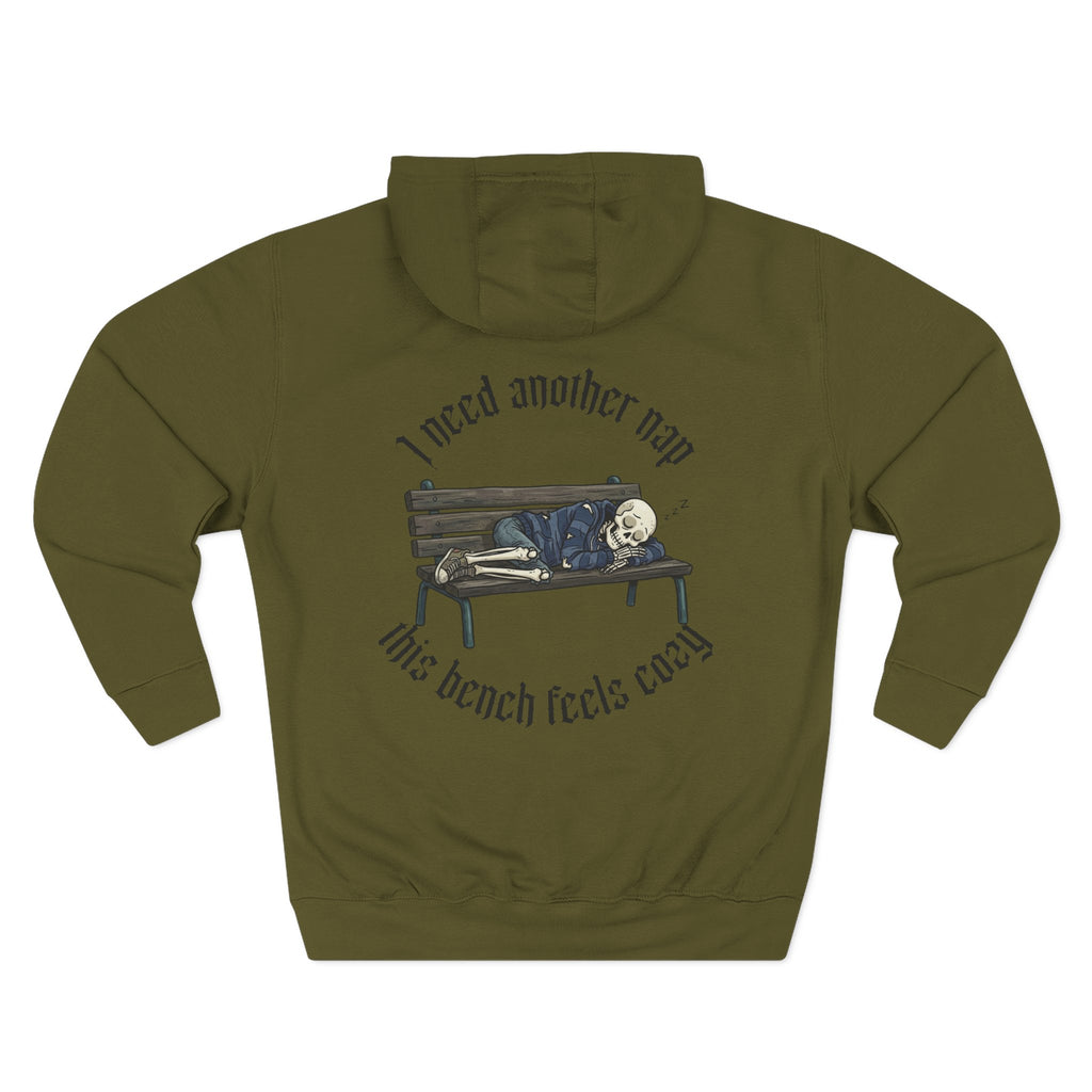 Skelly Cozy Bench Fleece Hoodie — 'Cozy Bench for Skelly' Graphic