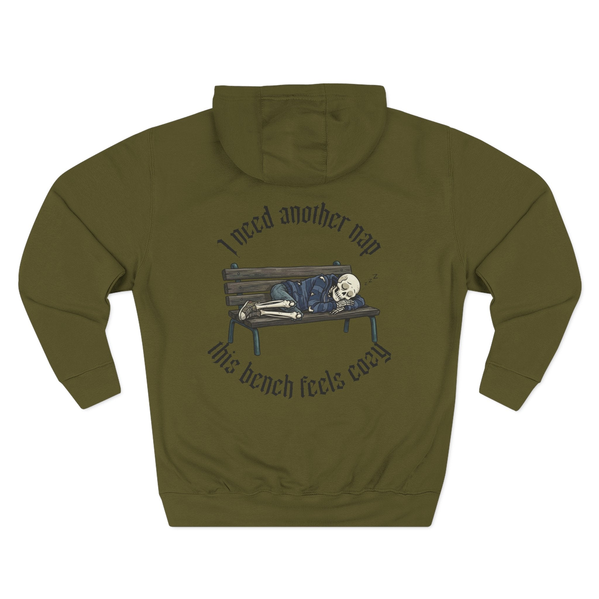Skelly Cozy Bench Fleece Hoodie — 'Cozy Bench for Skelly' Graphic