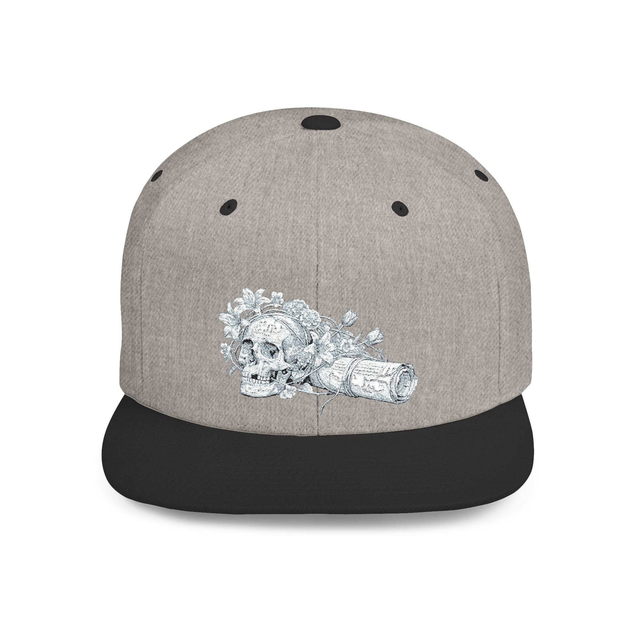 Snapback Hat — Silver Glitter Rose Embroidered Flat Bill Cap