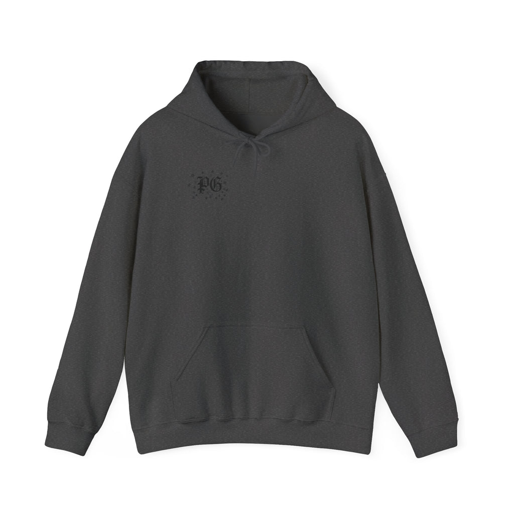 Floral Monogram Hoodie — 'PG' Gothic Letter Garden Back Print