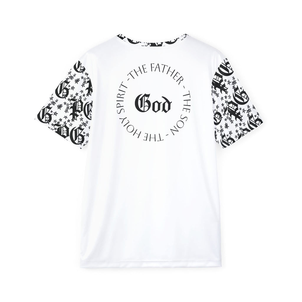 Christian Sports Jersey — 'God' Circle Trinity Design Athletic Tee