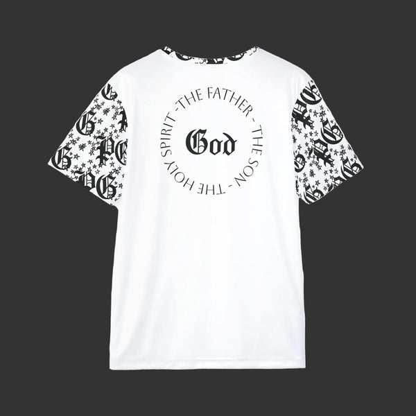 Christian Sports Jersey — 'God' Circle Trinity Design Athletic Tee