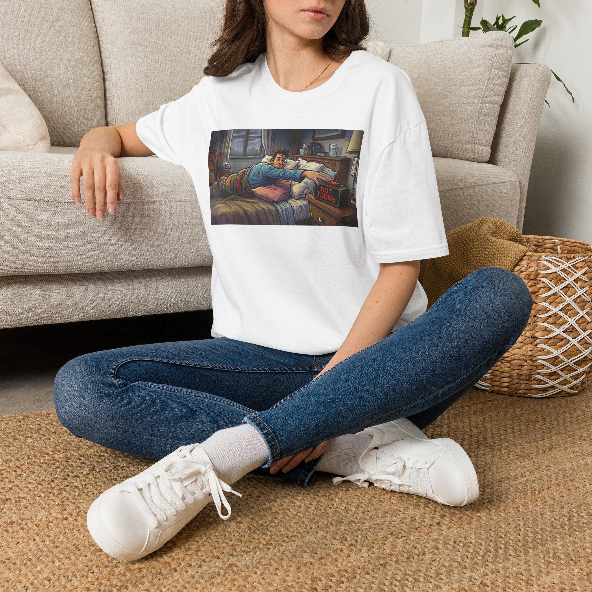 T-Shirt — 'Snooze Alarm' Cozy Morning Illustration Tee