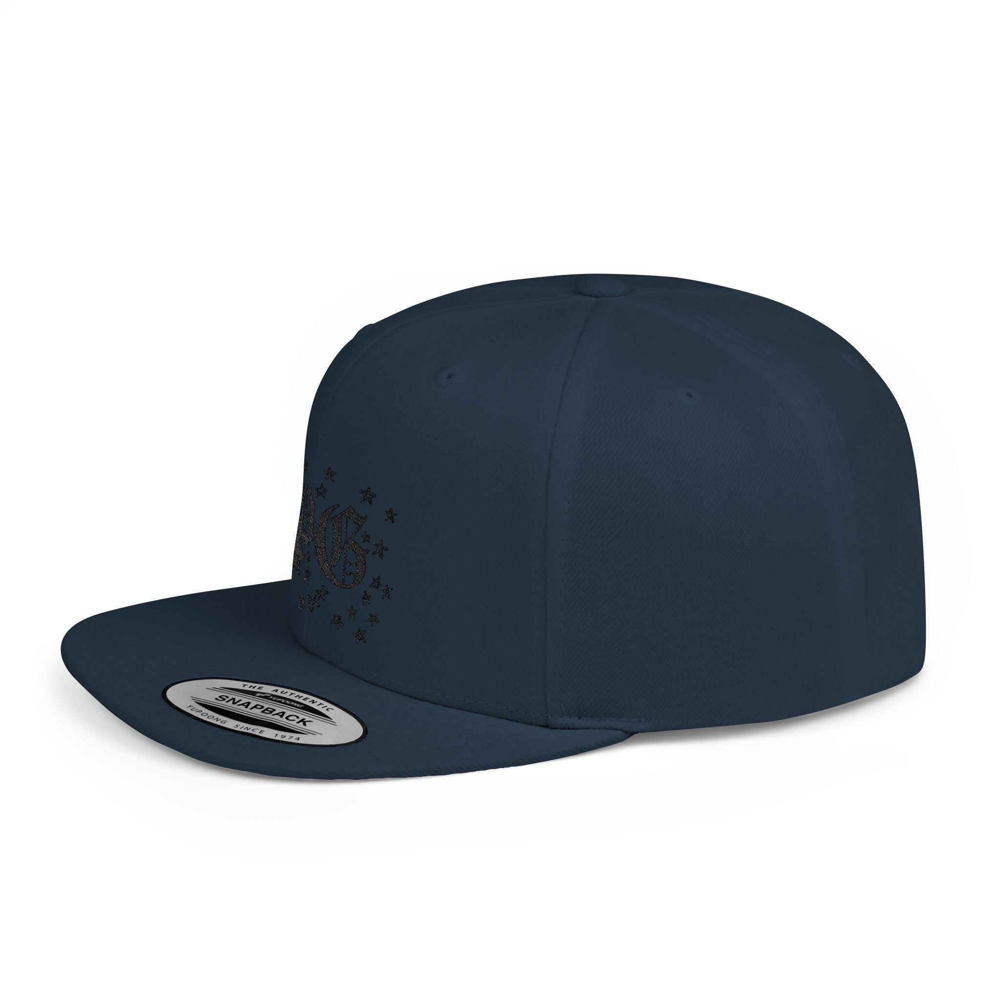 Flat Bill Snapback Hat — Gothic "PG" Monogram with Star Cluster