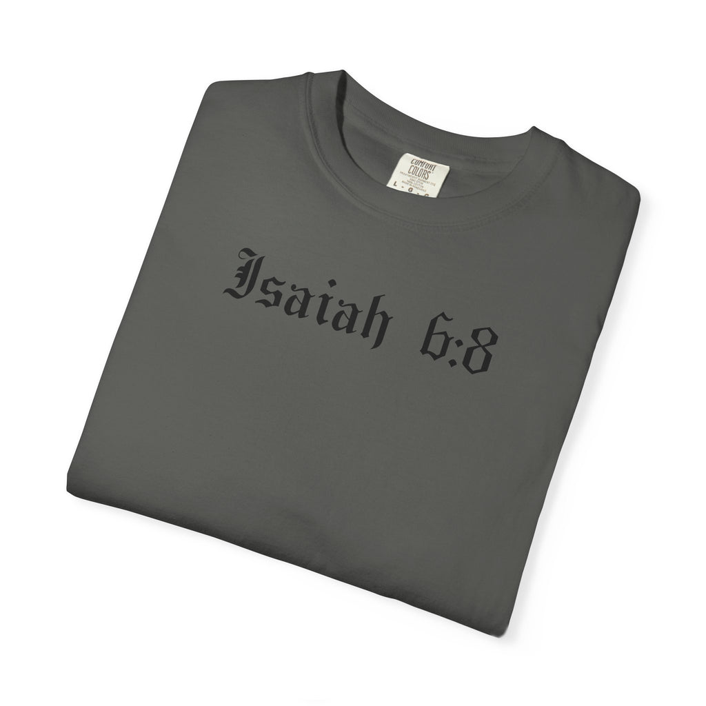 Isaiah 6:8 T-Shirt — Vintage Prayerful Backpacker Graphic Tee