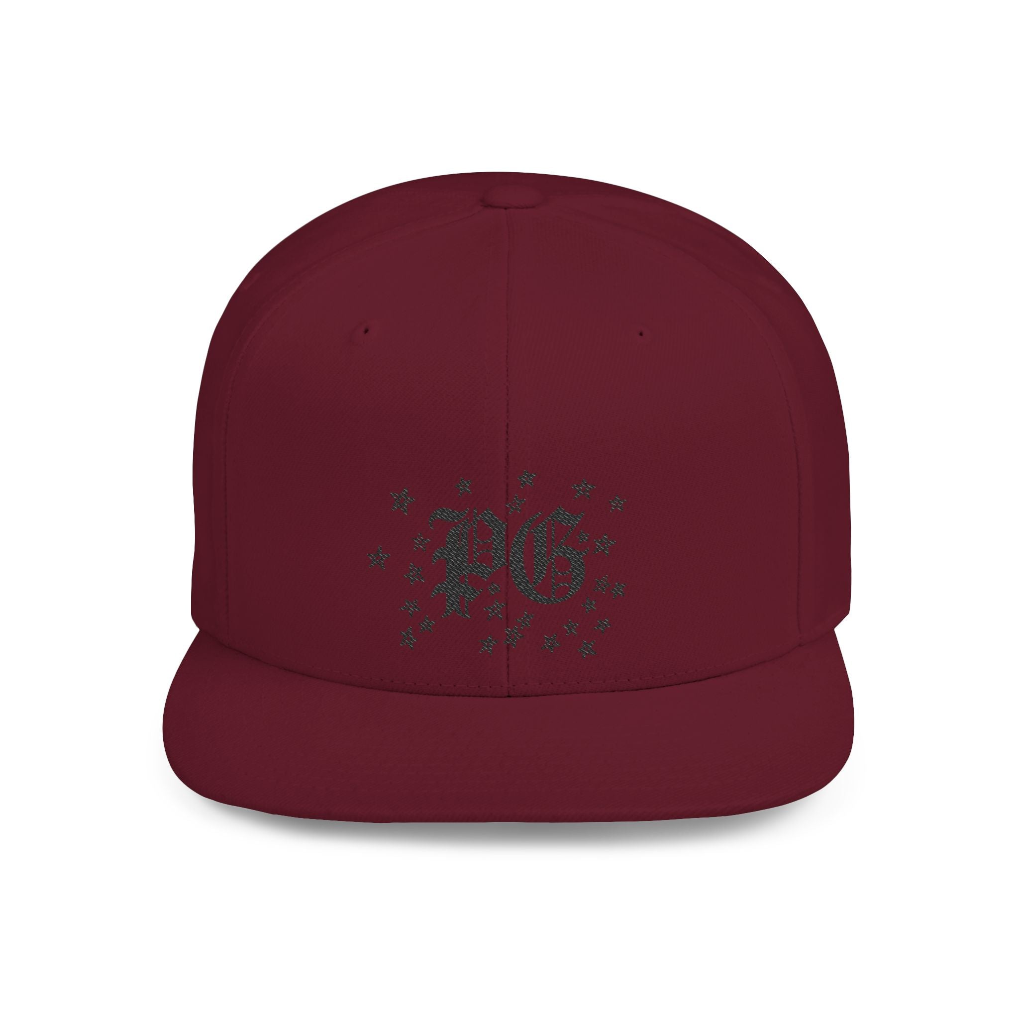 Flat Bill Snapback Hat — Gothic "PG" Monogram with Star Cluster