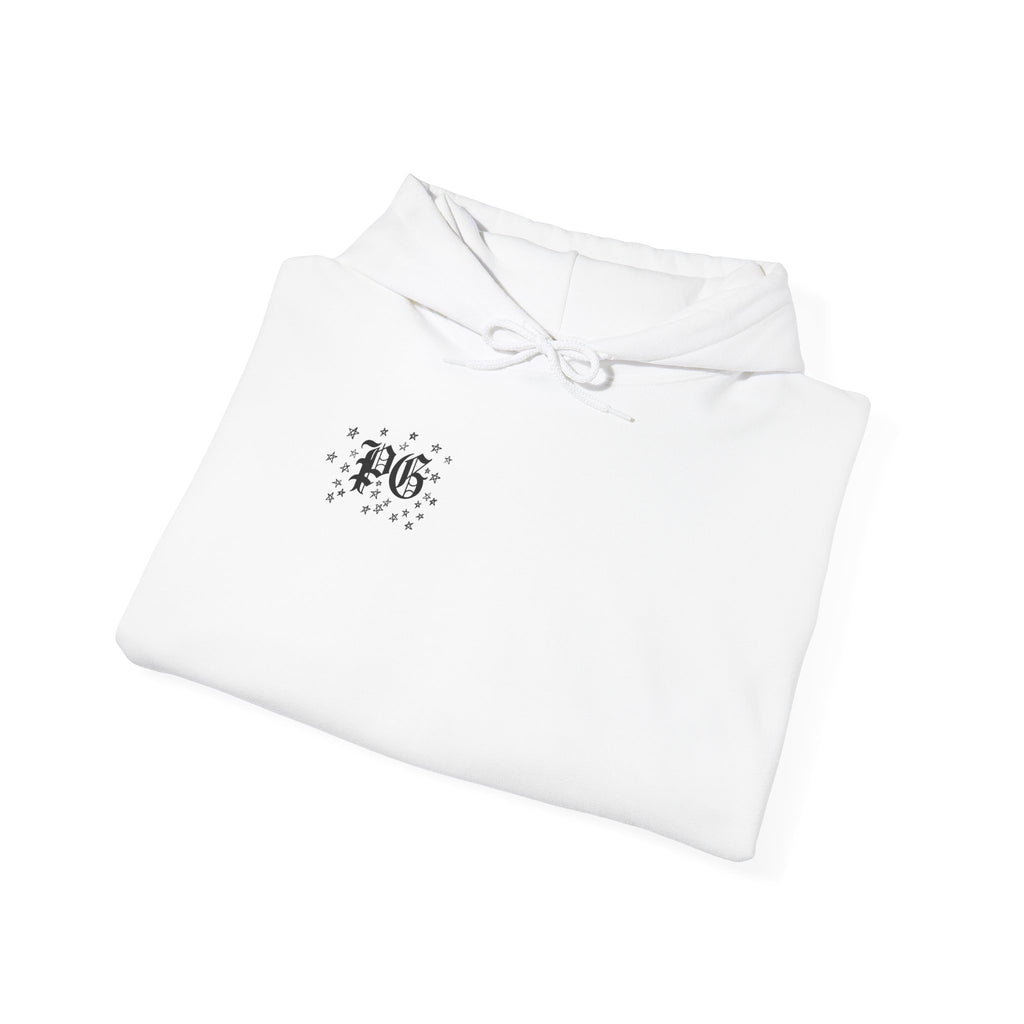 Floral Monogram Hoodie — 'PG' Gothic Letter Garden Back Print
