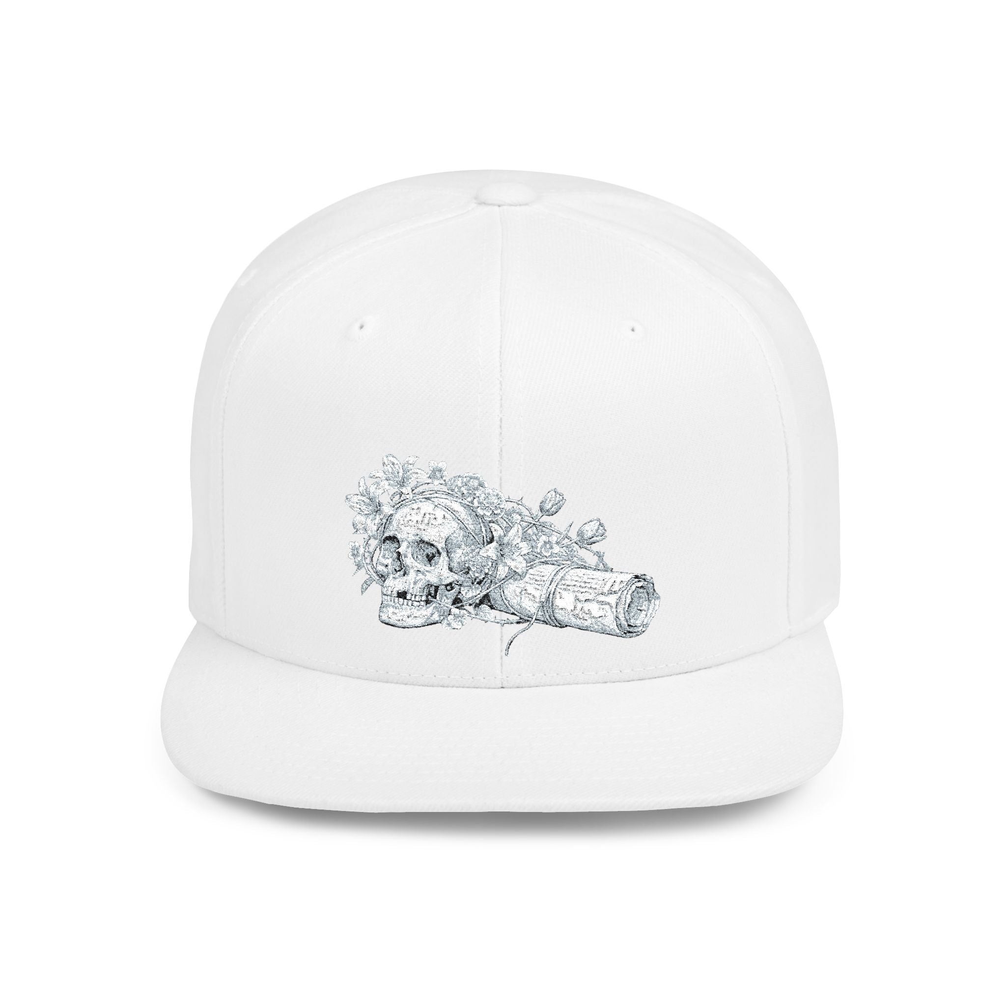 Snapback Hat — Silver Glitter Rose Embroidered Flat Bill Cap