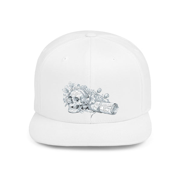 Snapback Hat — Silver Glitter Rose Embroidered Flat Bill Cap