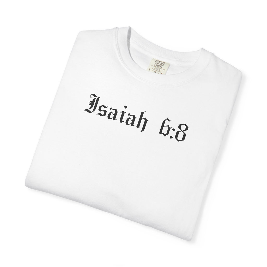 Isaiah 6:8 T-Shirt — Vintage Prayerful Backpacker Graphic Tee