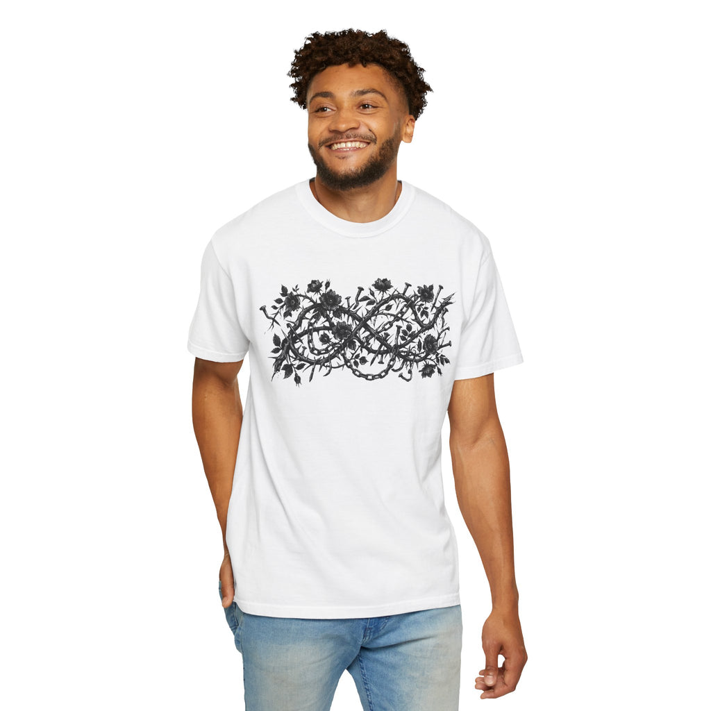 Floral Infinity T-Shirt — Gothic Rose Vine Design with ‘PG’ Back Print