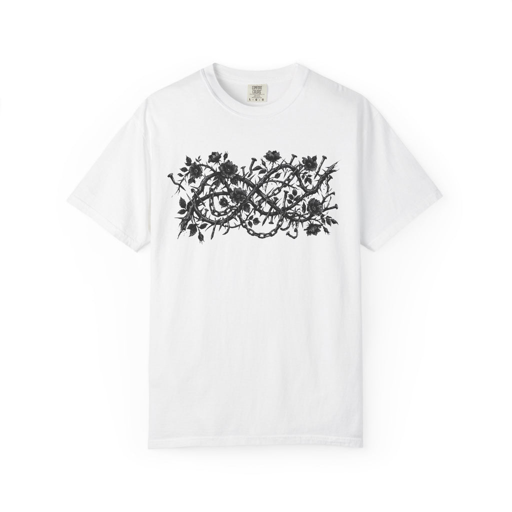 Floral Infinity T-Shirt — Gothic Rose Vine Design with ‘PG’ Back Print