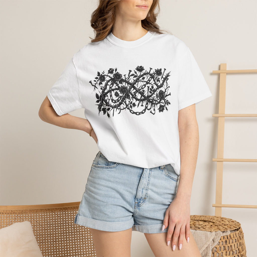 Floral Infinity T-Shirt — Gothic Rose Vine Design with ‘PG’ Back Print