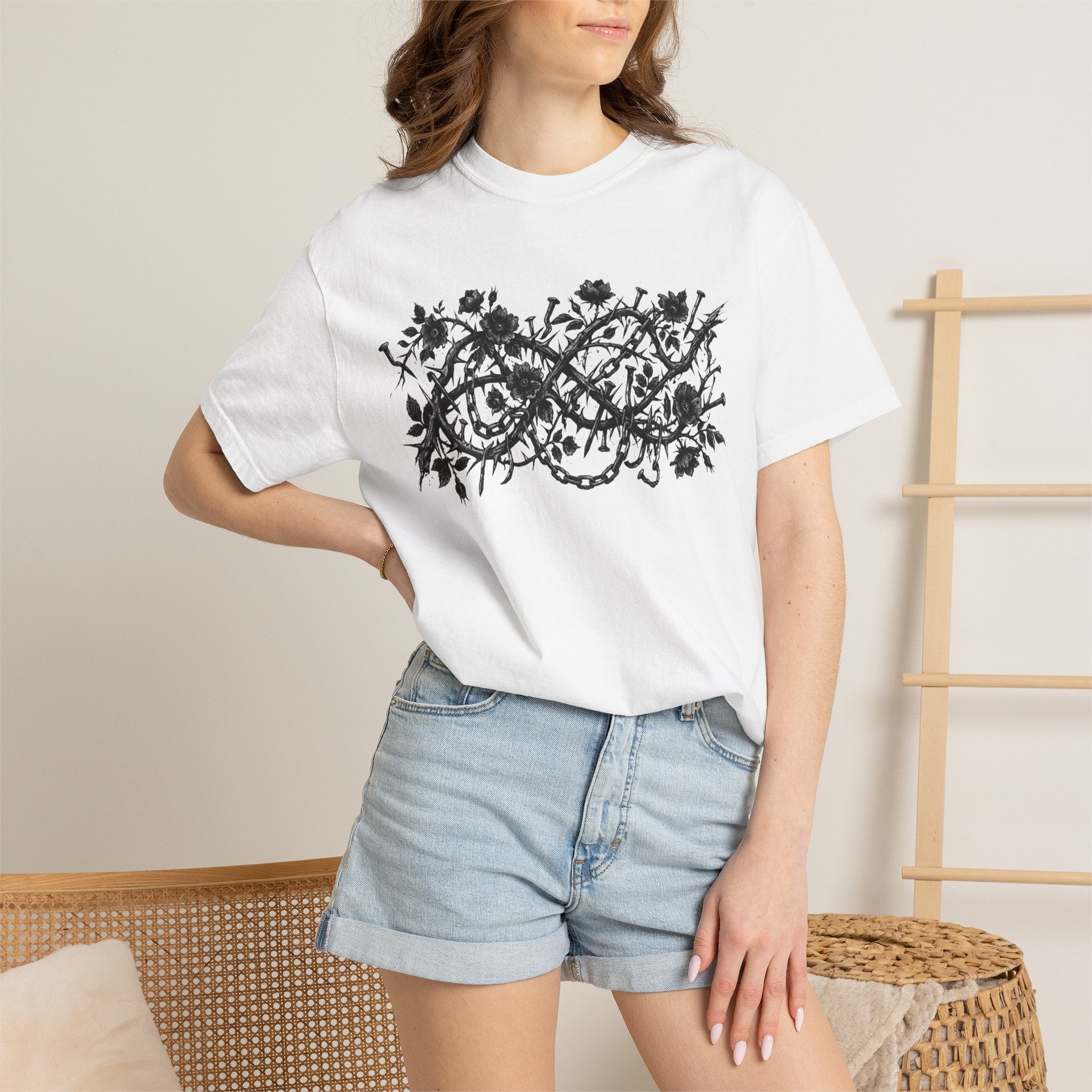 Floral Infinity T-Shirt — Gothic Rose Vine Design with ‘PG’ Back Print