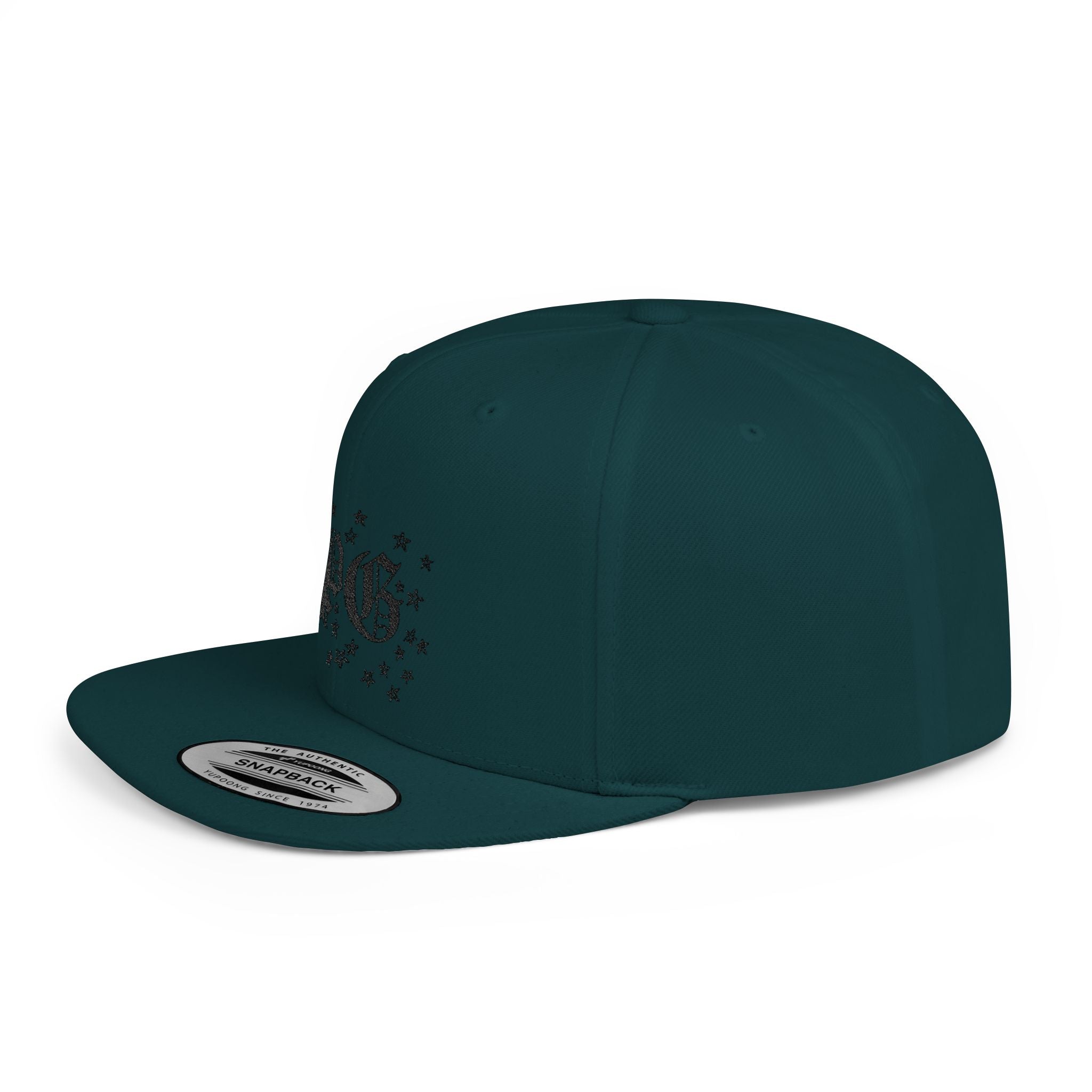 Flat Bill Snapback Hat — Gothic "PG" Monogram with Star Cluster