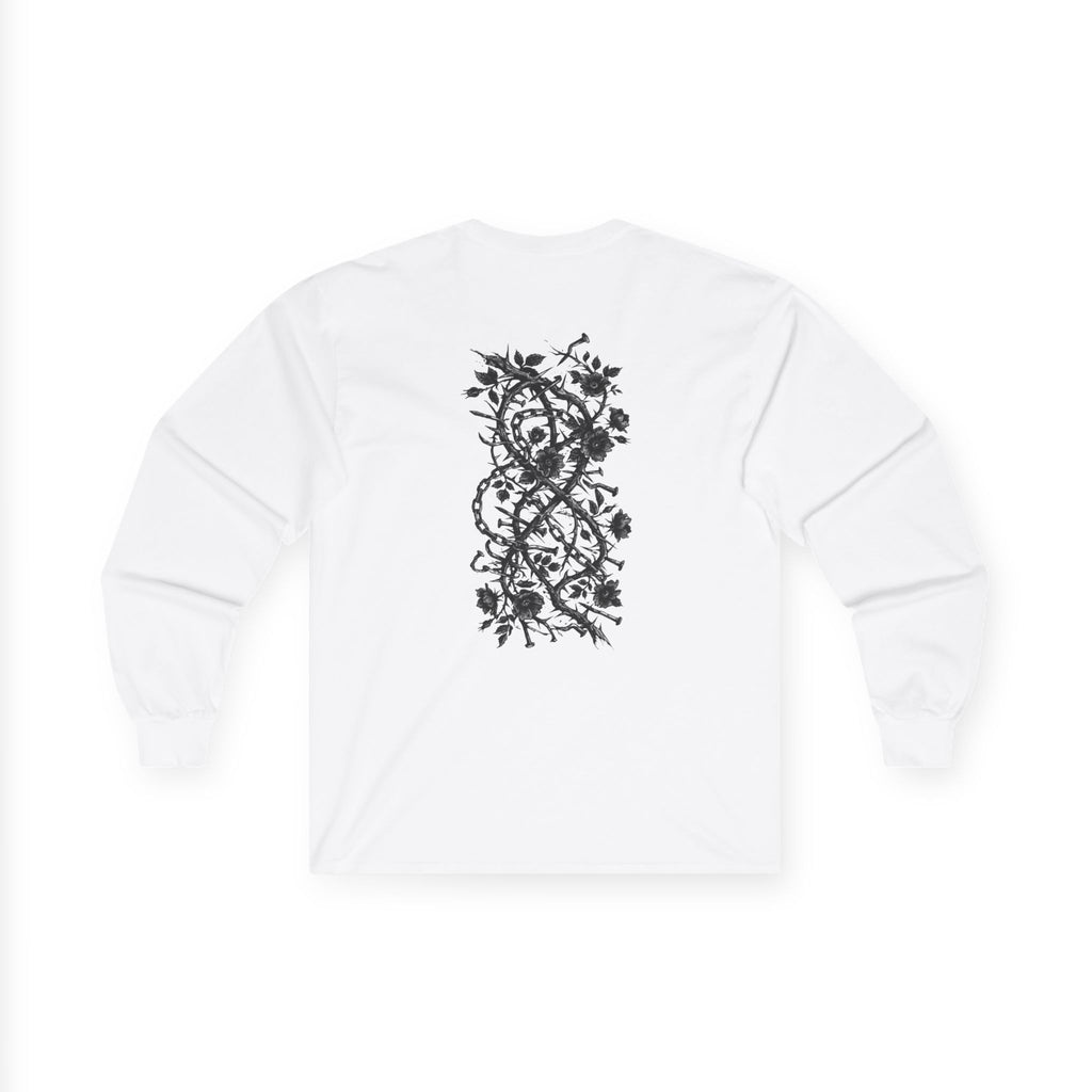 Long Sleeve Tee — Black Floral Vine Infinity Graphic
