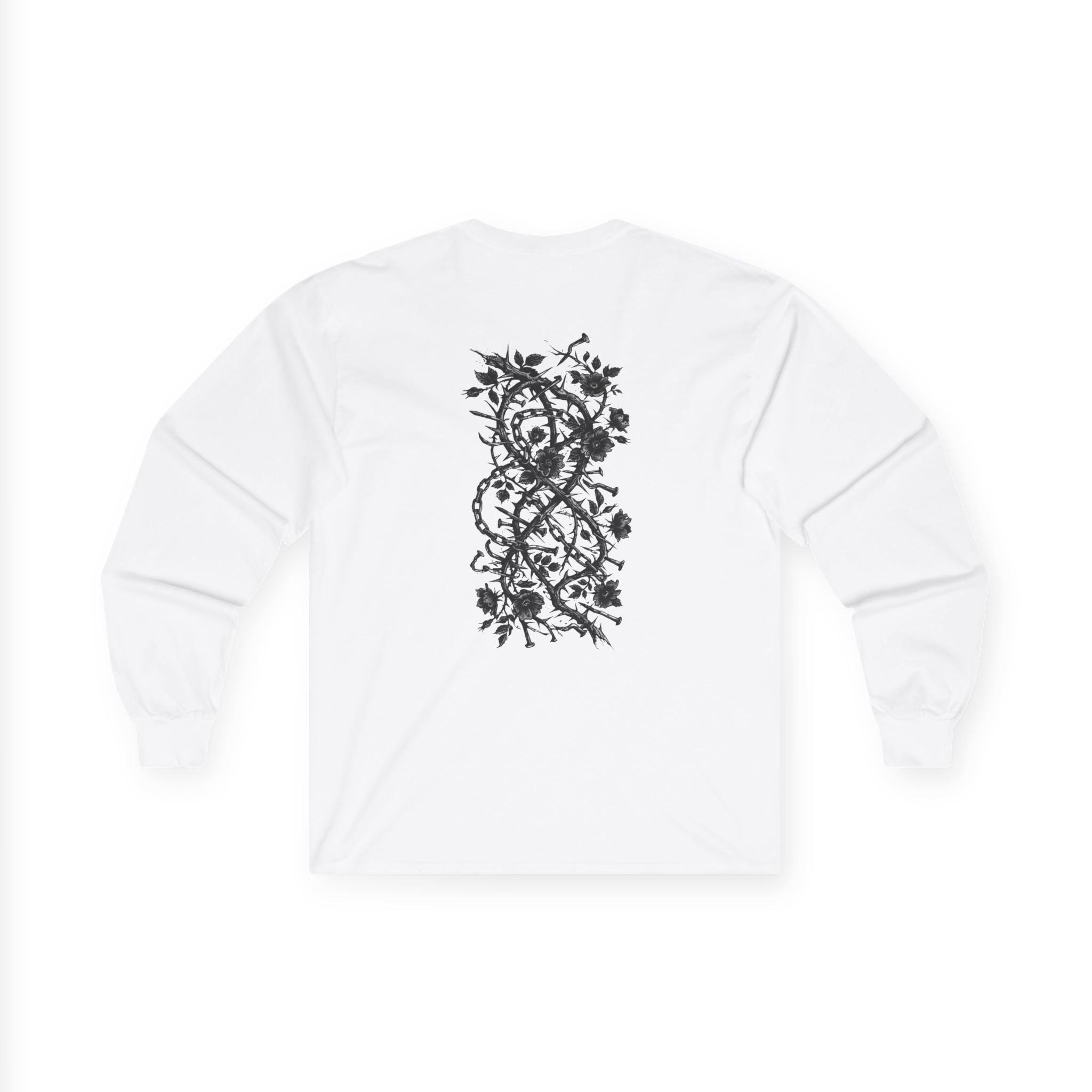 Long Sleeve Tee — Black Floral Vine Infinity Graphic