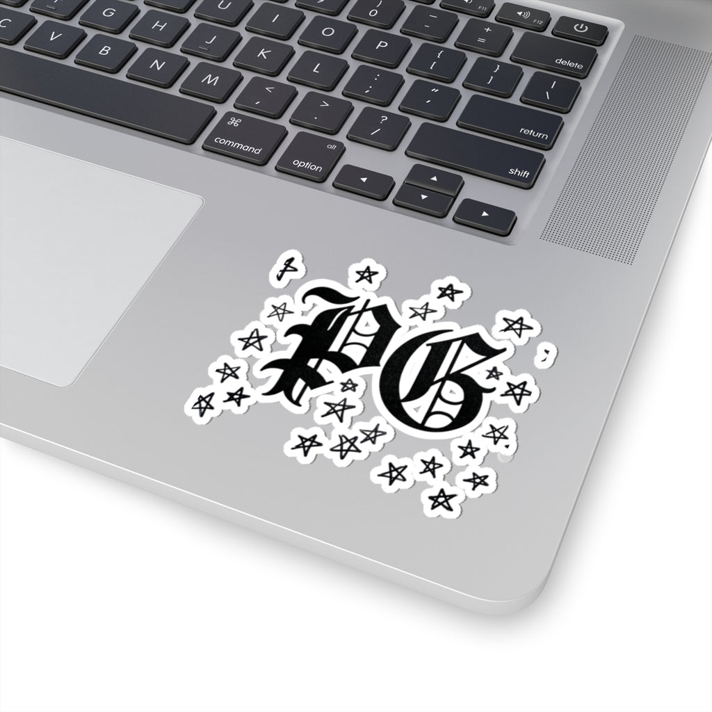 PG Gothic Monogram Sticker — Kiss-Cut Star Scatter Laptop Decal