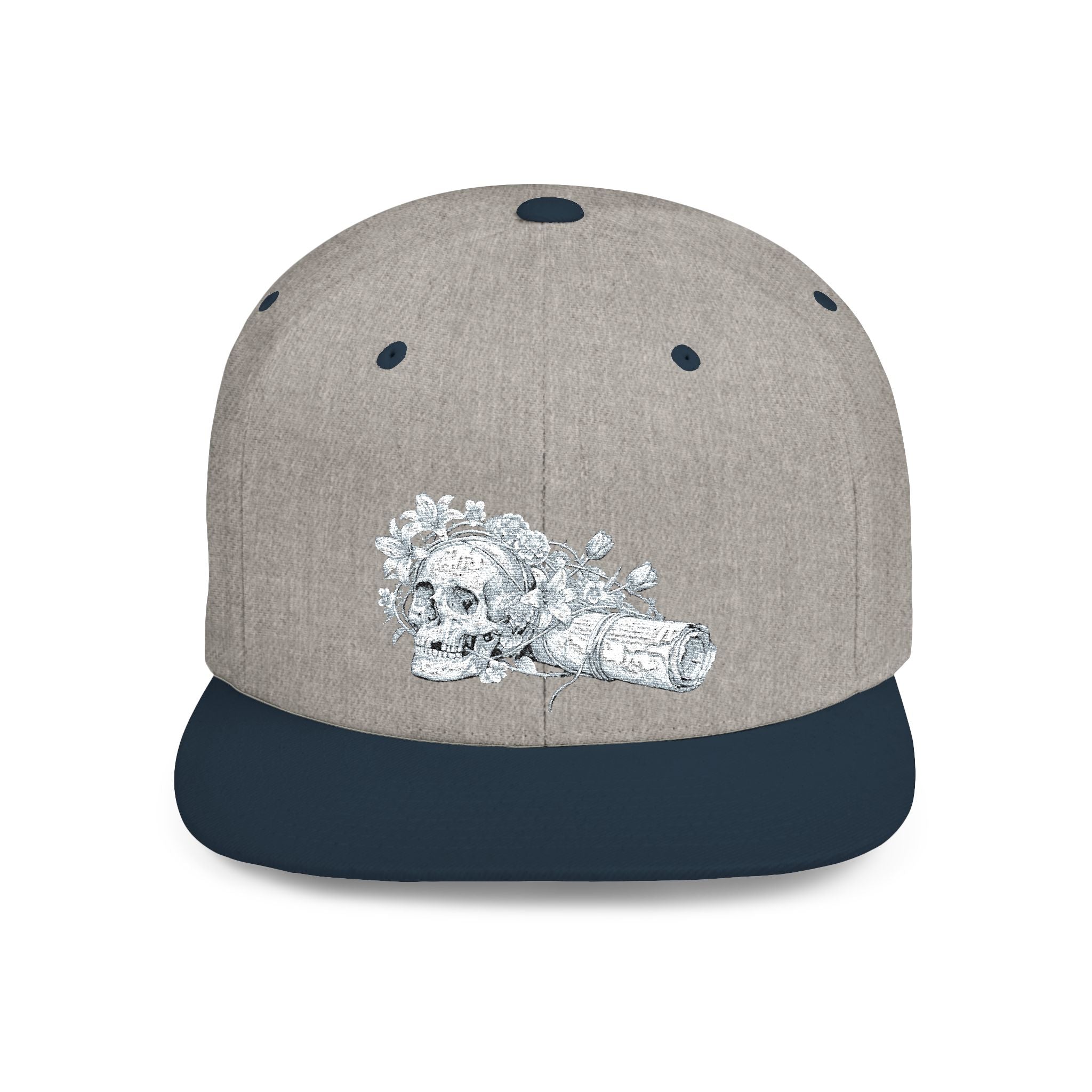 Snapback Hat — Silver Glitter Rose Embroidered Flat Bill Cap