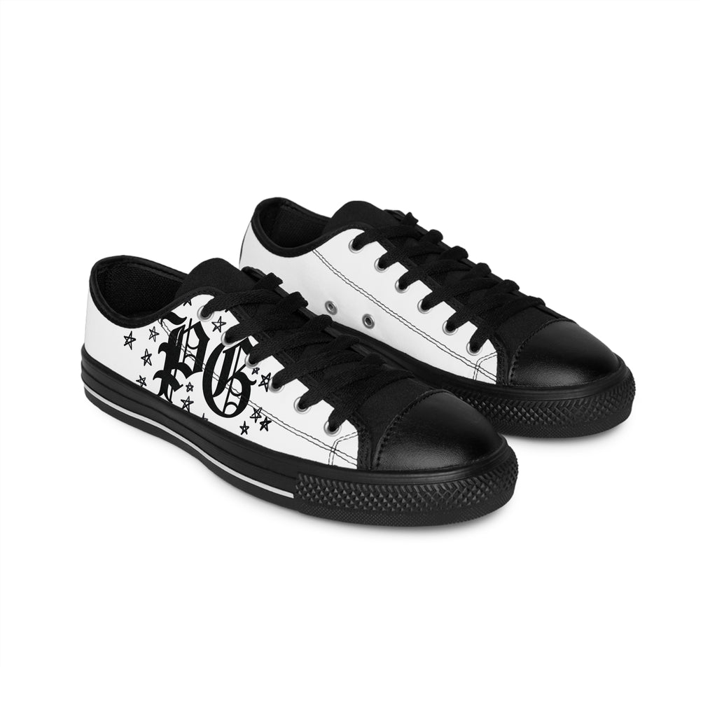 Men's Sneakers — Gothic Initial 'PG' Low-Top Canvas Shoes with Star Accent