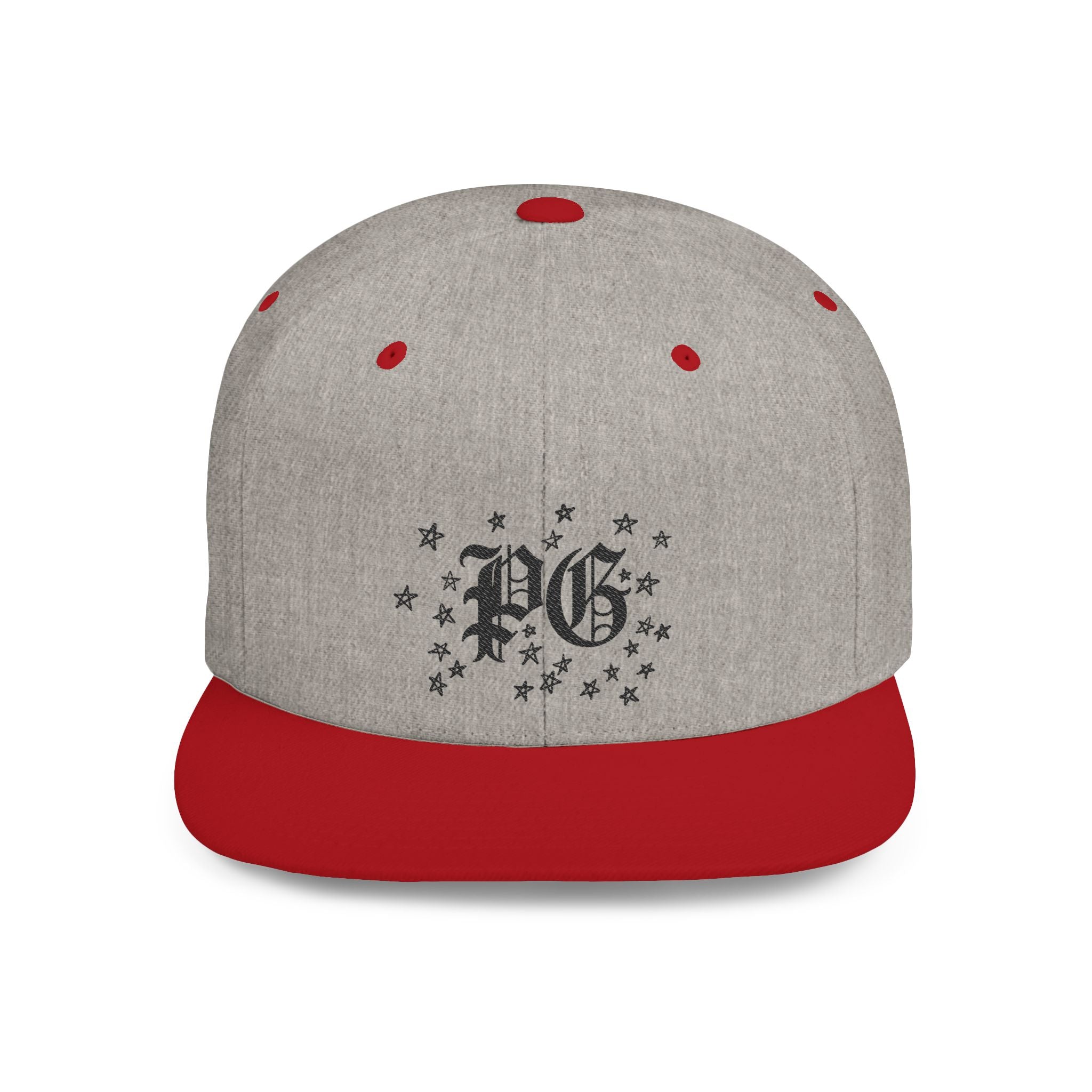 Flat Bill Snapback Hat — Gothic "PG" Monogram with Star Cluster