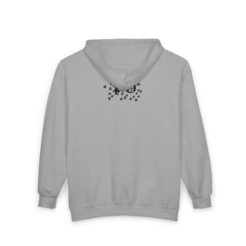 Floral Gothic Zip Hoodie — Monochrome Plumeria & Star Back Print
