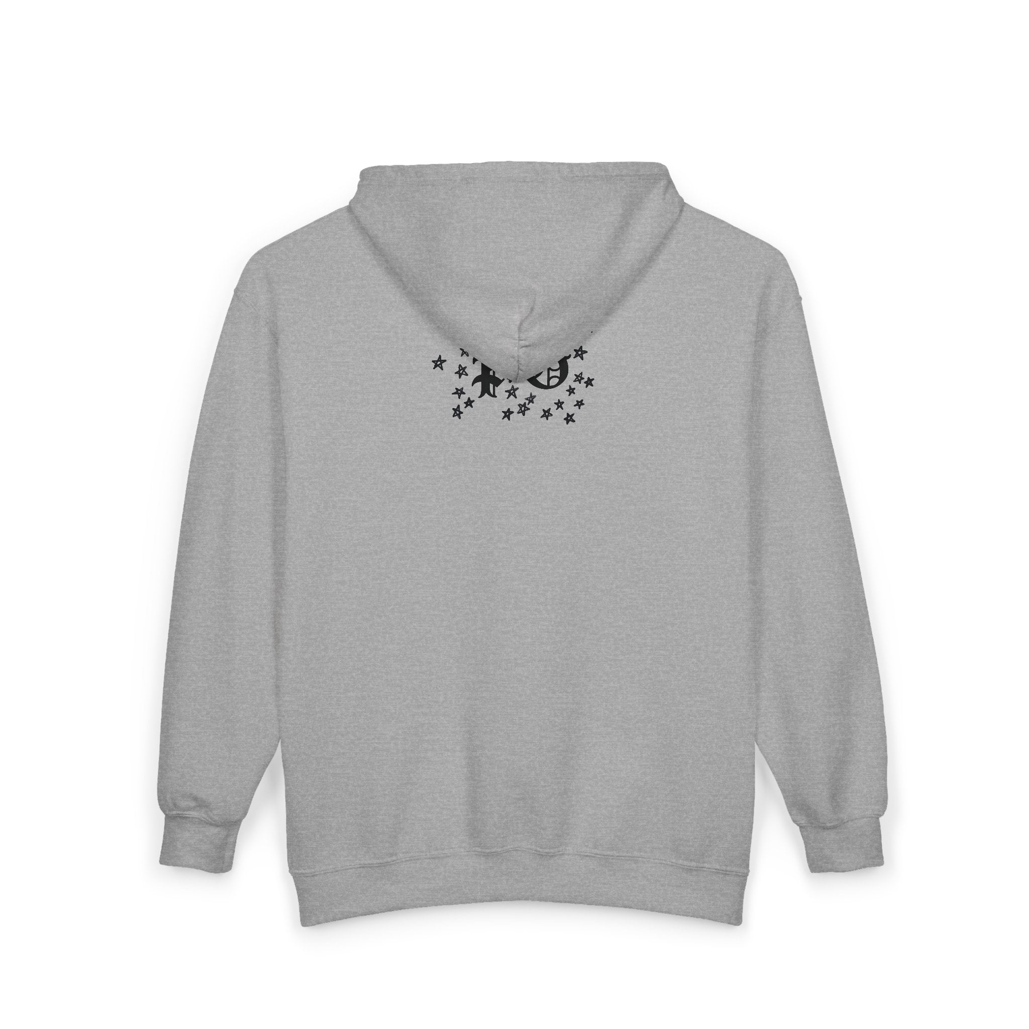 Floral Gothic Zip Hoodie — Monochrome Plumeria & Star Back Print