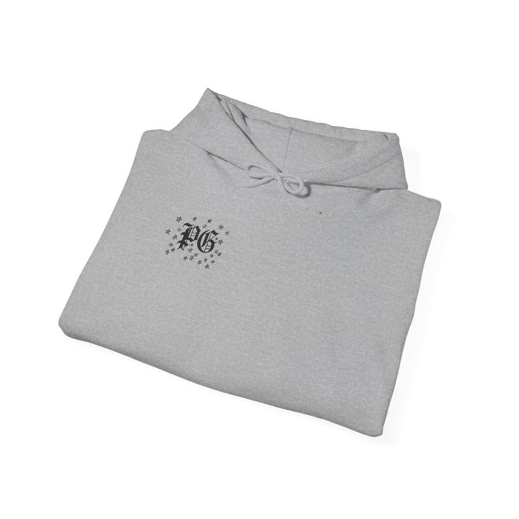 Floral Monogram Hoodie — 'PG' Gothic Letter Garden Back Print