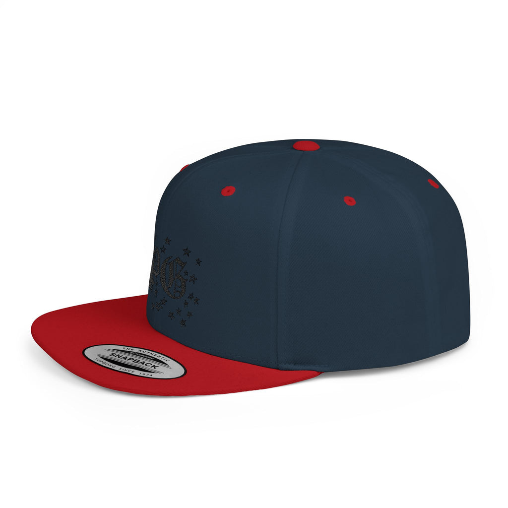Flat Bill Snapback Hat — Gothic "PG" Monogram with Star Cluster